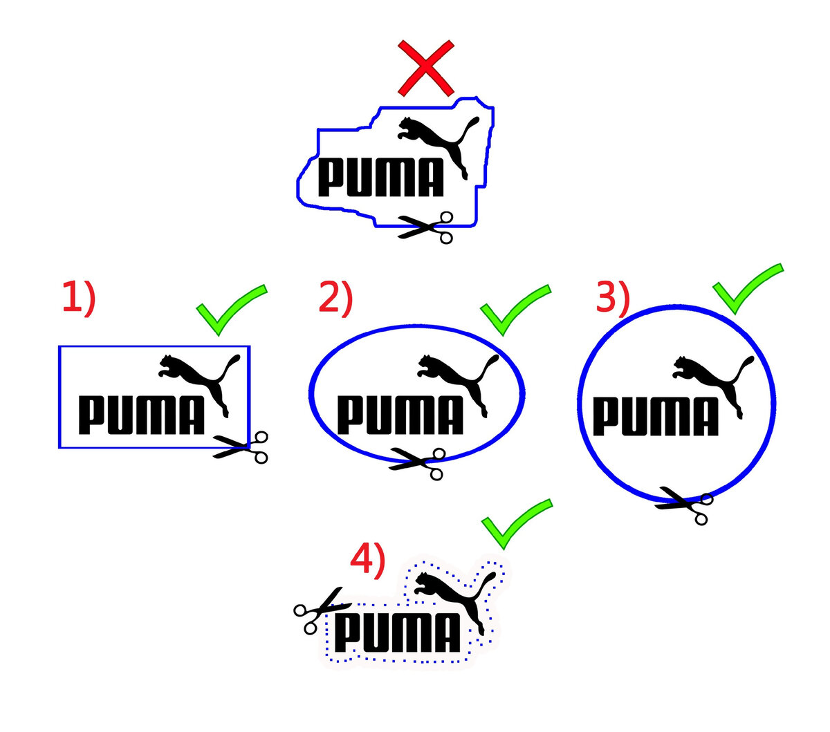 Обратите внимание, что лучше всего постараться вырезать рисунок — в виде геометрической фигуры,
— а в идеале — максимально близко к краю!