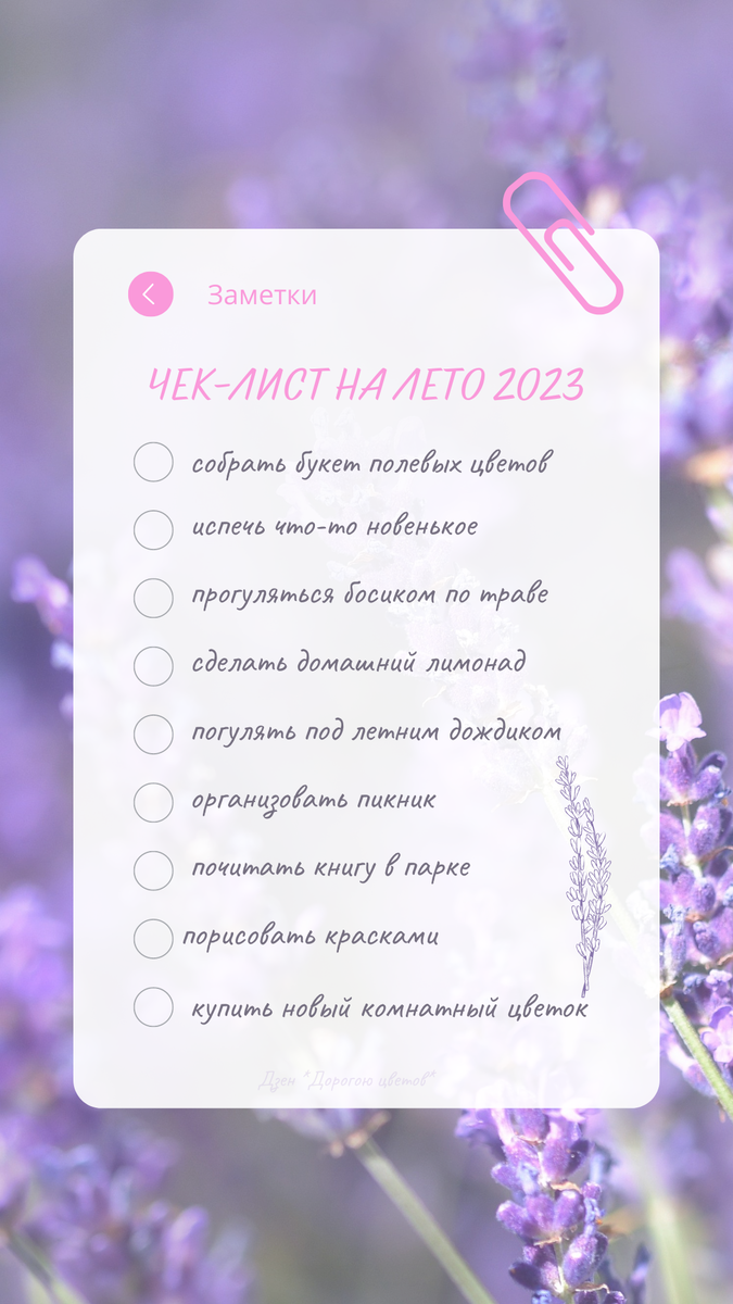 Мой чек лист планов на лето