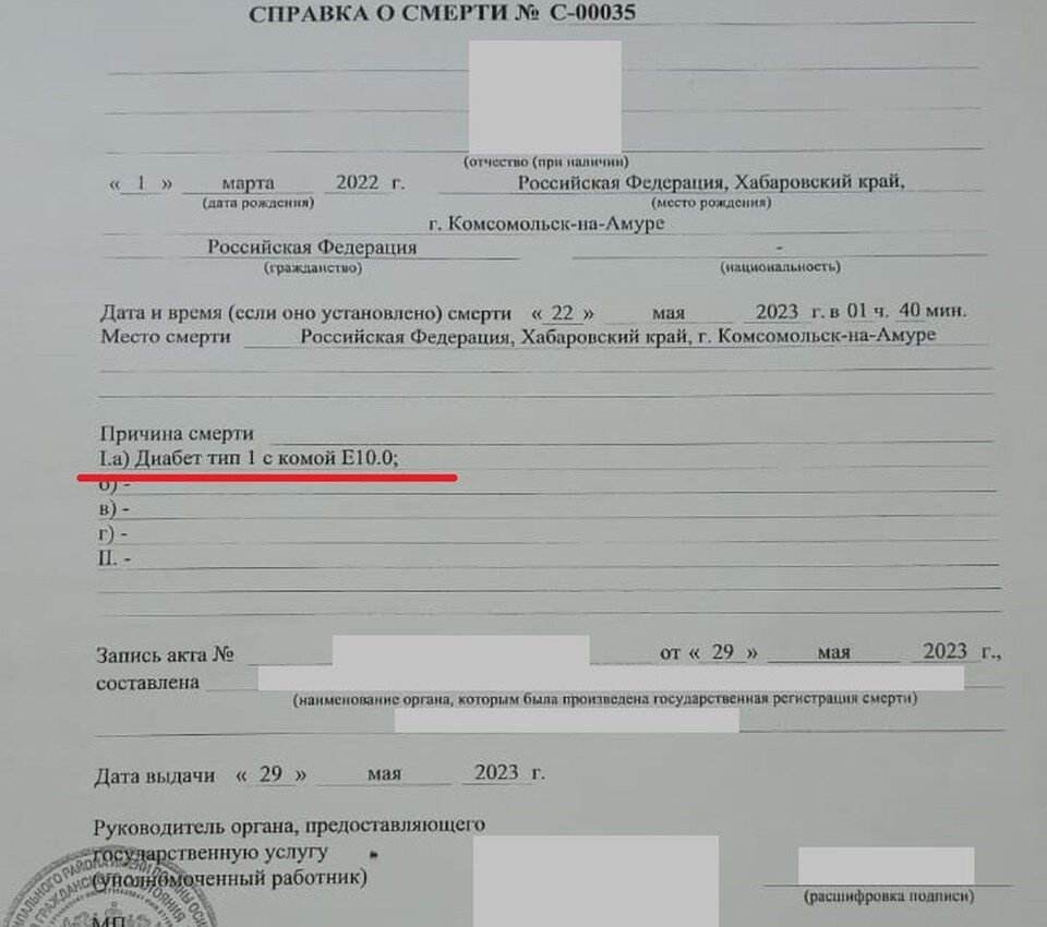    Справка о смерти Фото: предоставлено редакции Ириной Блинниковой