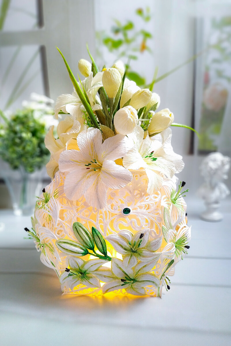 Кашпо из ниток "Тигр в лилиях"