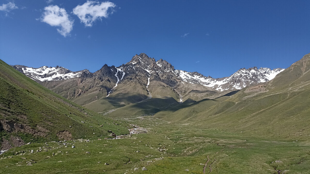 Вид на вершину Ирикчат, перевал Советский воин, вершину Советский воин