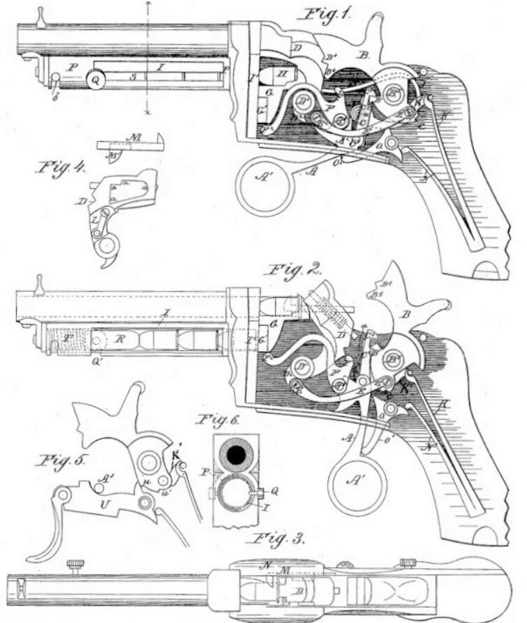 Схема конструкции пистолета Жана-Мариуса Берже. Рисунок из патента.