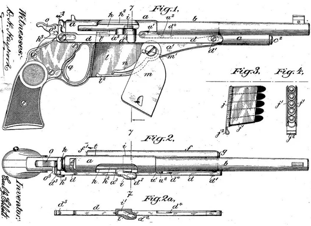 Схема конструкции пистолета Карла Джорджа Эбетса. Рисунок из патента.