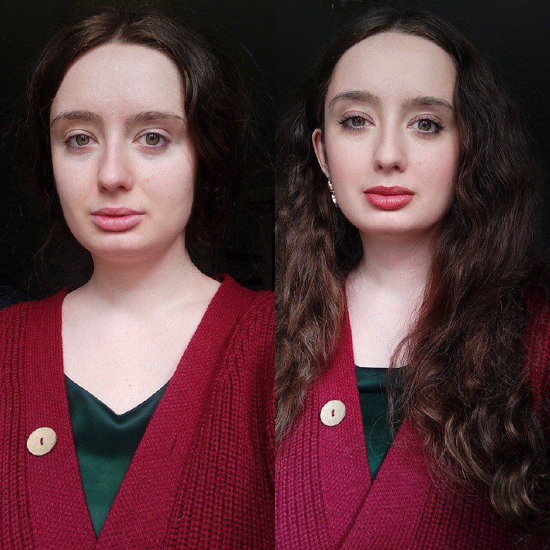 До и после макияжа, который будем пробовать повторить в этой статье. Читайте до конца, там вас ждет фото котика :)