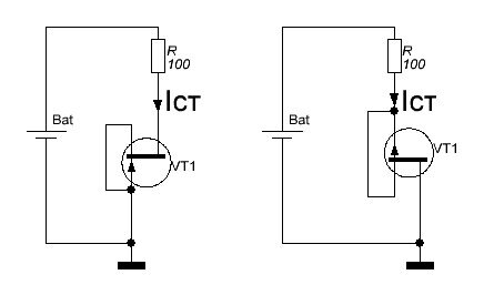 Рис. 2. ГСТ на полевиках с n-каналом (слева) и р-каналом (справа)