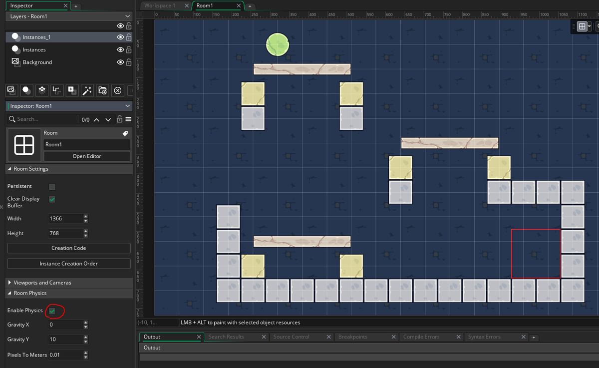 Включение физики в комнате