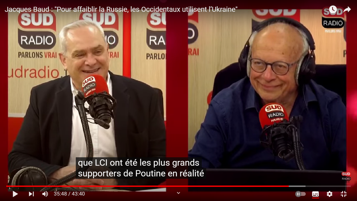 Жак Бо и Андре Беркофф смеются над нелепостью западной пропаганды (скриншот с канала SudRadio в YouTube)