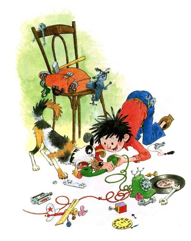 Многие его помнят как иллюстратора детских книг. Узнаёте сценку? Да, это Мишка и Дружок из  "Телефона" Николая Носова. 
