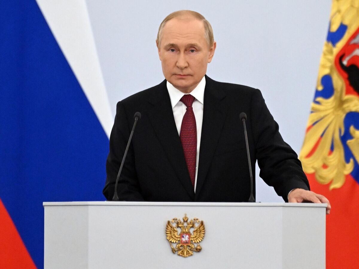    Президент РФ Владимир Путин выступает на церемонии подписания договоров о вхождении в РФ ДНР, ЛНР, Запорожской и Херсонской областей состоялась в Кремле© РИА Новости / Григорий Сысоев