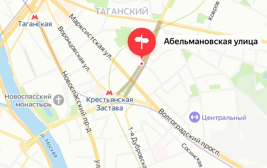 Абельмановская улица на карте современной Москвы. Яндекс.Карты.