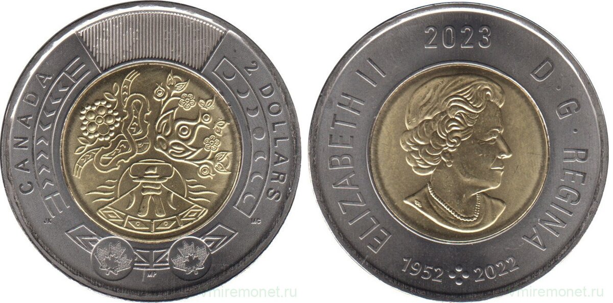 «День коренных жителей Канады» 2 доллара 2023, Канада. Биметалл, вес 6.99 г, диаметр 28 мм, толщина 1.75 м