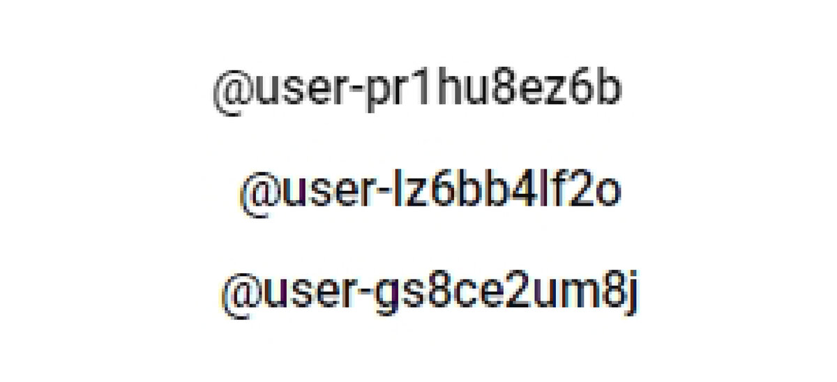 Примеры, как выглядят неизменённые ники пользователей на ютубе, начинающиеся на @user-
