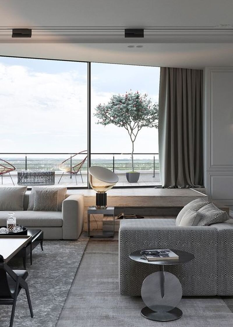 Гостиная в сером цвете. Фото 1.