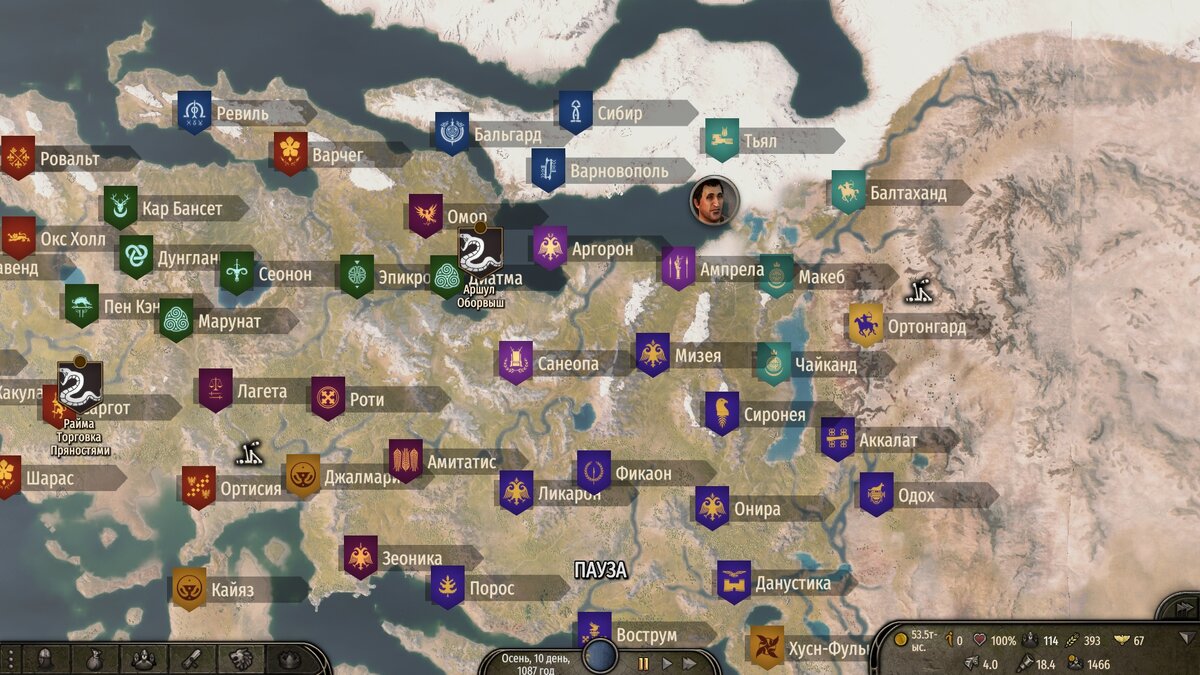 Карта кальрадии. Выбор за кого играть есть.