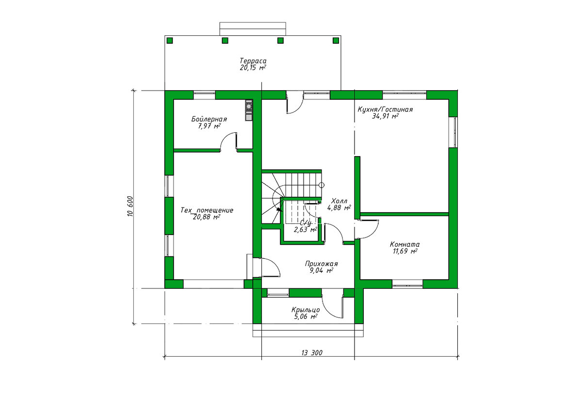 План 1го этажа дома по проекту 24-255