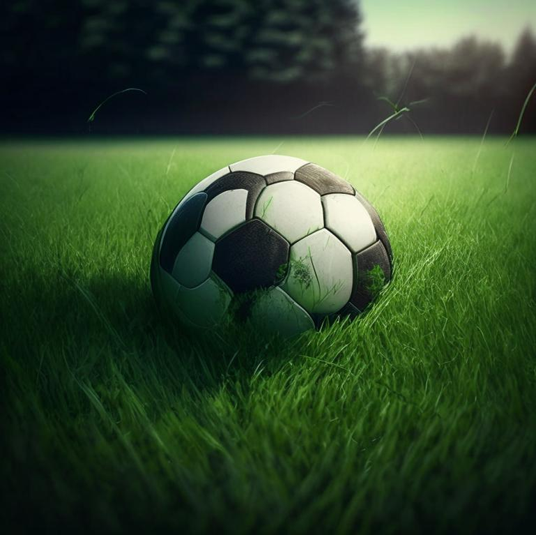 Изображение сгенерировано нейросетью по запросу "Мяч на траве"
