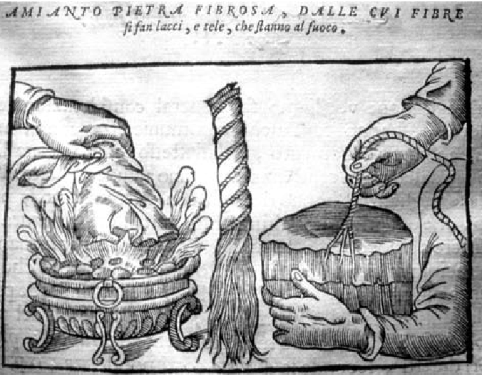 Свойства и использование асбеста, показанные на этом рисунке, описаны Ферранте Императо в его Historia Naturale (Museo Civico di Storia Naturale di Trieste).