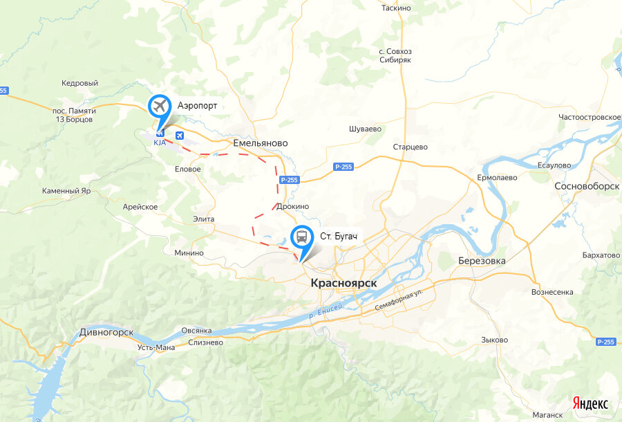 © yandex.ru/map-constructor (Приблизительная трассировка ветки Бугач – Аэропорт)