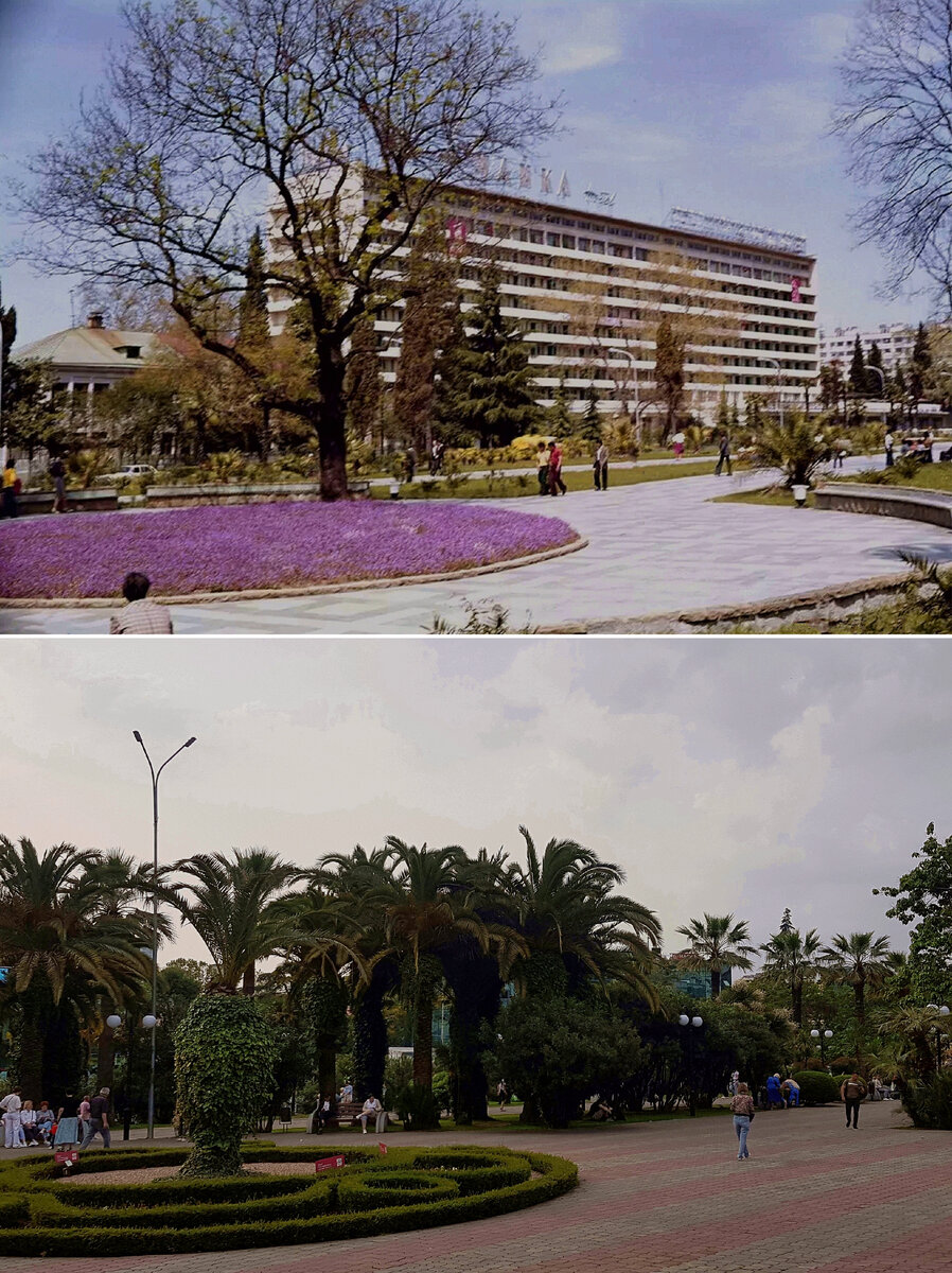 Сквер перед ж/д вокзалом, вид от подземного перехода рядом с ЦУМом 1980/2023