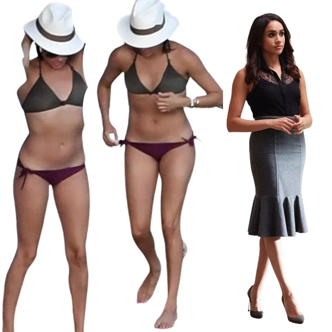 У Меган Маркл широкое и плоское тело. Бедра и плечи вполне уравновешены, они просто широкие сами по себе.