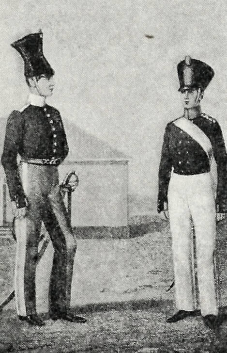 Военные кантонисты учебных эскадронов уланских и учебных батальонов поселенных полков, 1821—1825 гг. (рисунок из «Военной энциклопедии»)