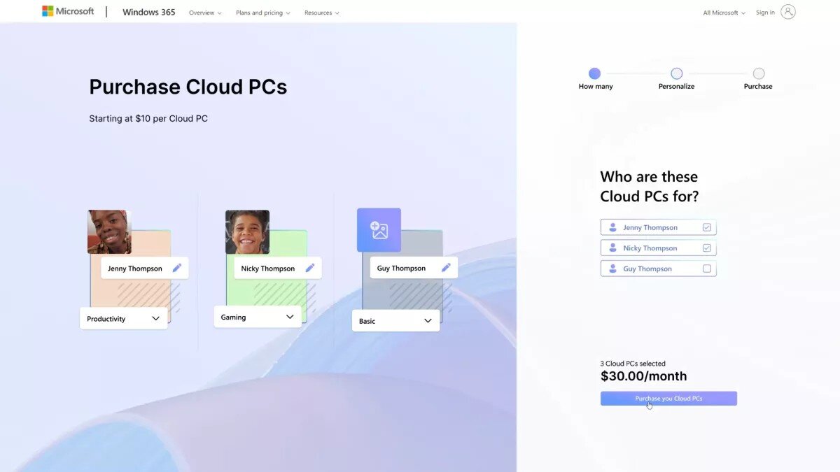    Внутренний макет процесса настройки подписки Windows 365 Family