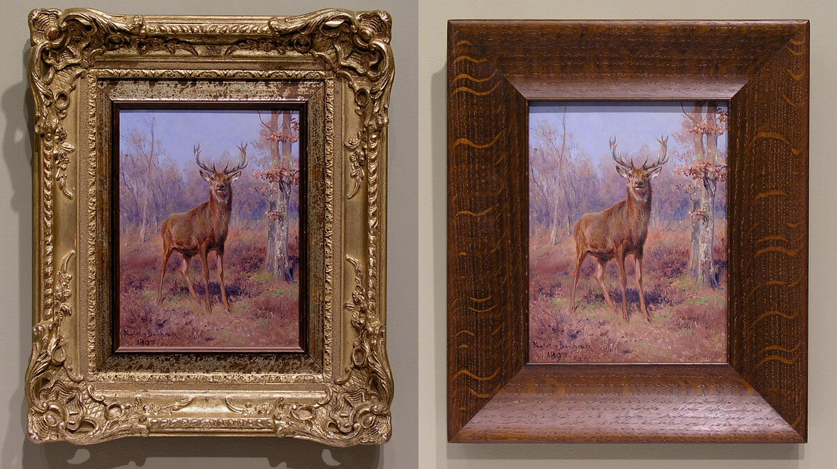 Роза Бонер (Франция, 1822-1899), “Олень”, холст, масло, 8 x 6 дюймов. Повторно вставлена в раму из окрашенного белого дуба с четвертинками. Все рамы из твердых пород дерева, представленные на выставке, сделаны изготовителями рамок Holton Studio