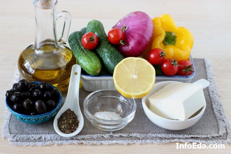 что такое орегано для греческого салата. индигриенты для греческого салата. греческий салат. набор продуктов для греческого салата. салат греческий 250 гр.