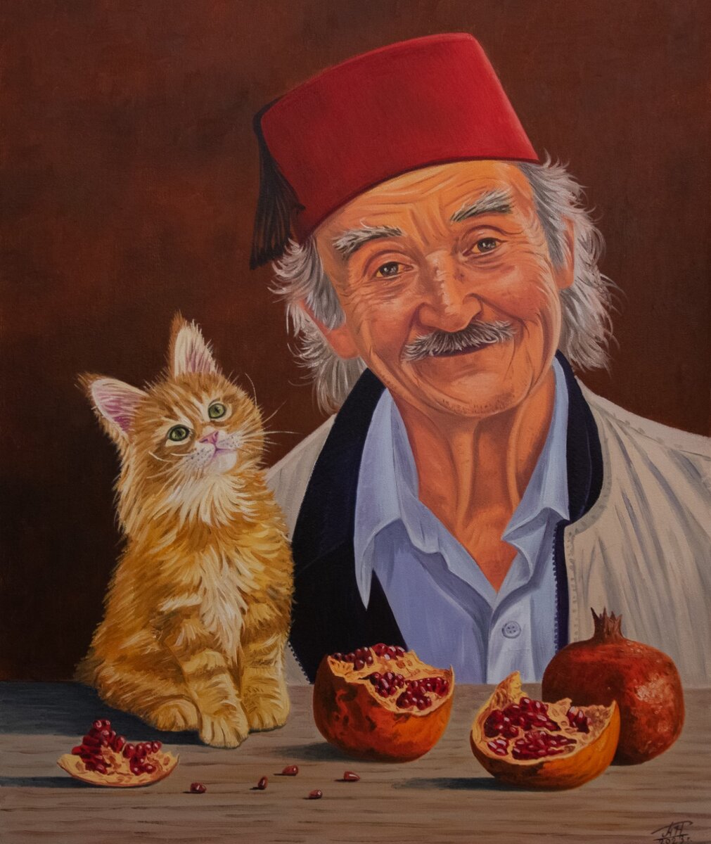 Картина «Дедушка с кошкой»