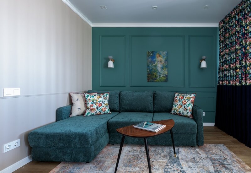 Гостиная в бирюзовых тонах