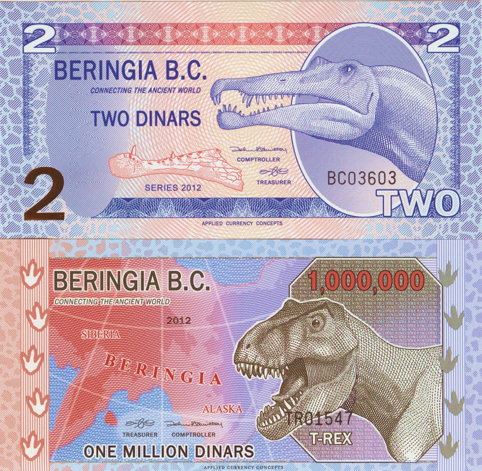 Берингия. 2 и 1 миллион динар (лицевая сторона).