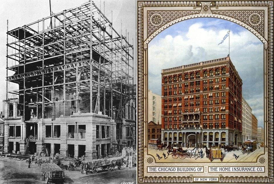 Первый небоскреб в Чикаго 1885. Иншуренс Билдинг Чикаго. Здание страховой компании в Чикаго 1885. Уильям Дженни первый небоскреб.