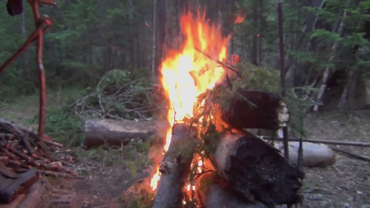 Федорович решил погреться в тайге - разжёг нодью - получилась баня - (смотрите на видео внизу статьи)