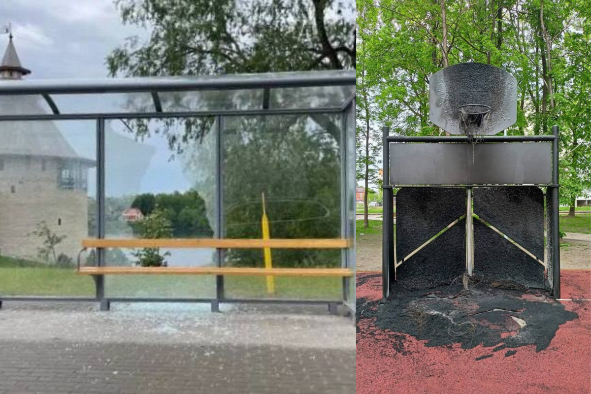    Спортплощадка и автобусная остановка пострадали от рук вандалов в Пскове