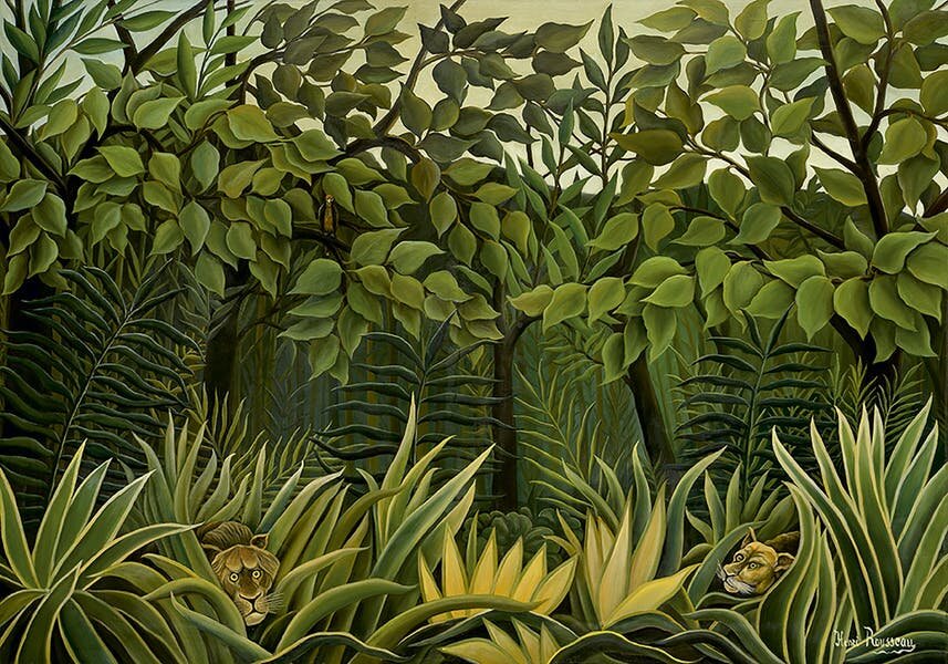Анри Руссо, Два льва, высматривающие в джунглях, 1909, частное собрание