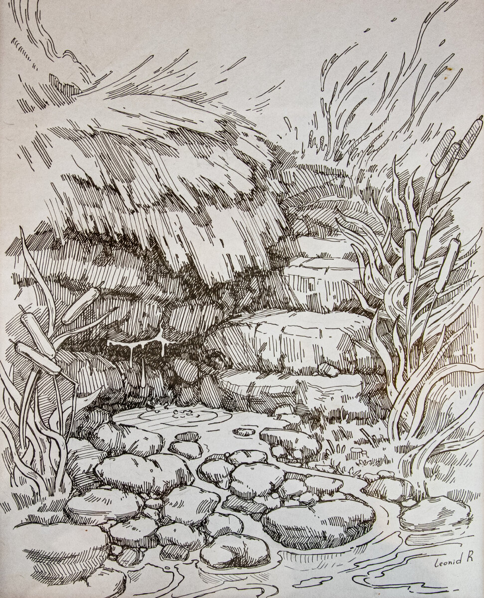 «Саки. Дедушкин родник», бумага/линер, 2017 г.