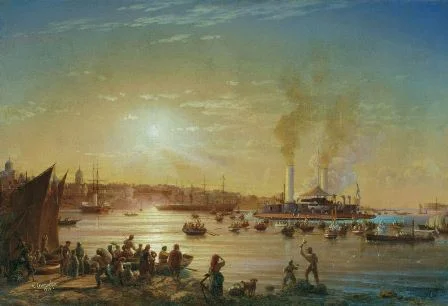 1873, 21 мая (2 июня) - Прибытие поповки «Новгород» в Севастополь. 1873 год. Худ. Н.П. Красовский.