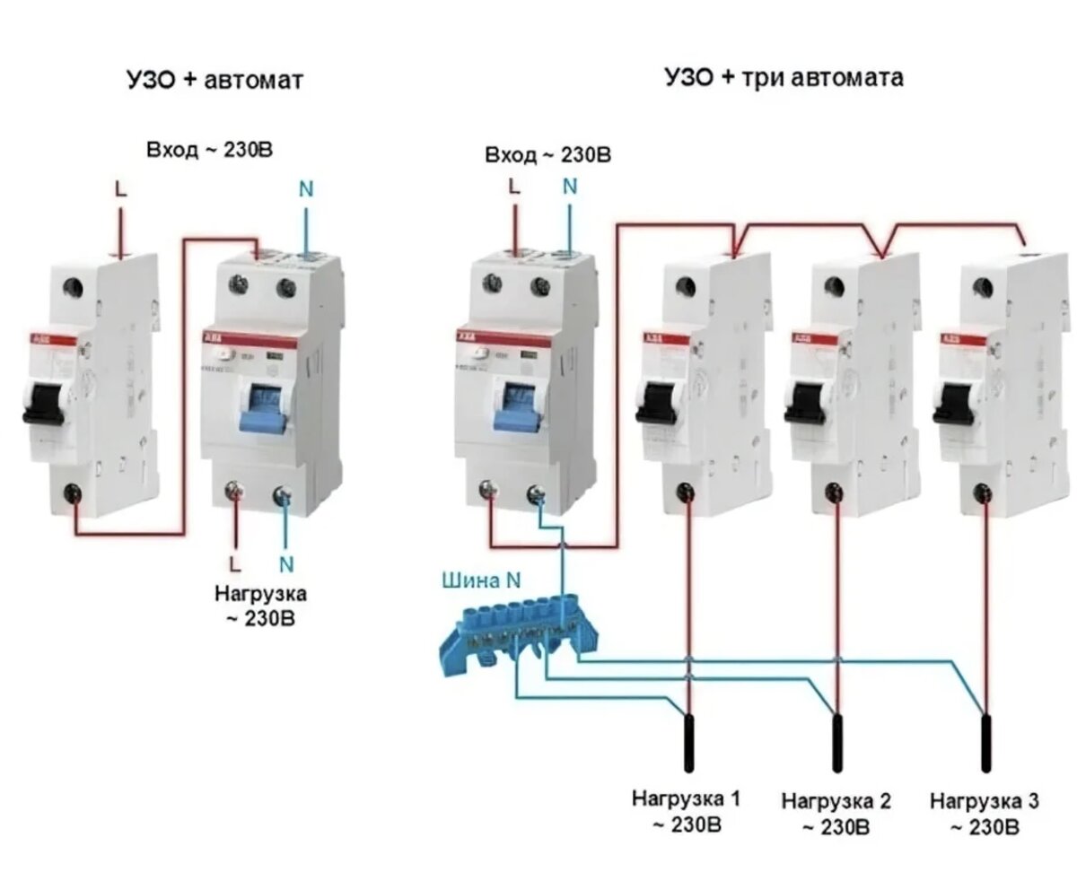 Дифференциальный автоматический выключатель схема подключения