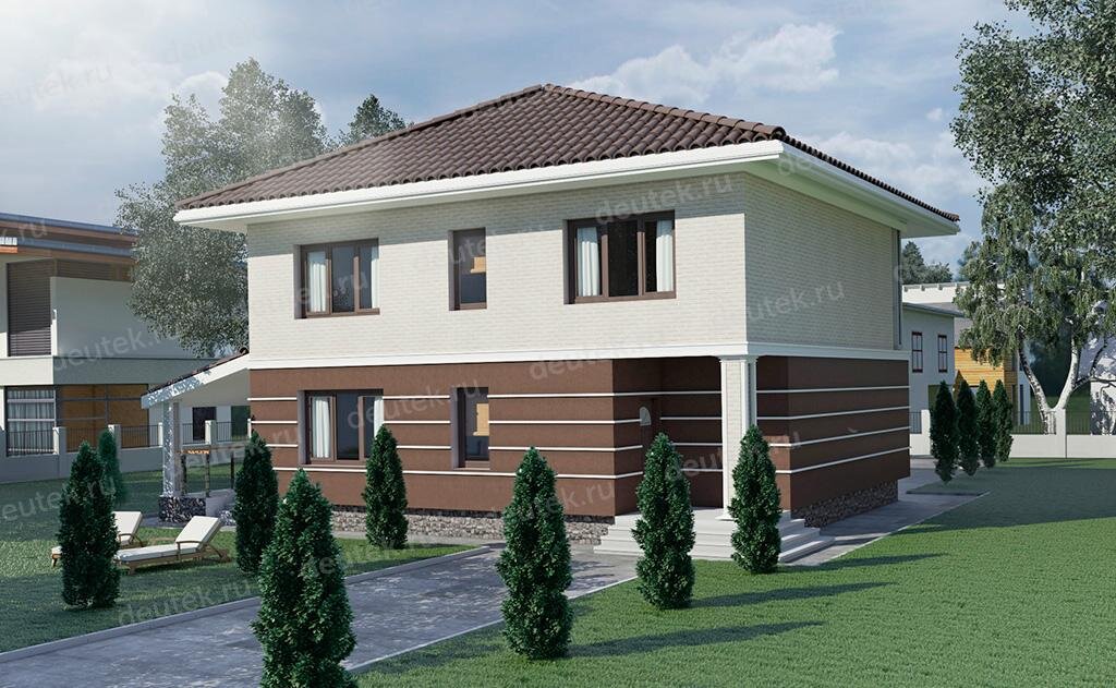 Проект двухэтажного дома 183 м2 с большой террасой и балконом - DT0608