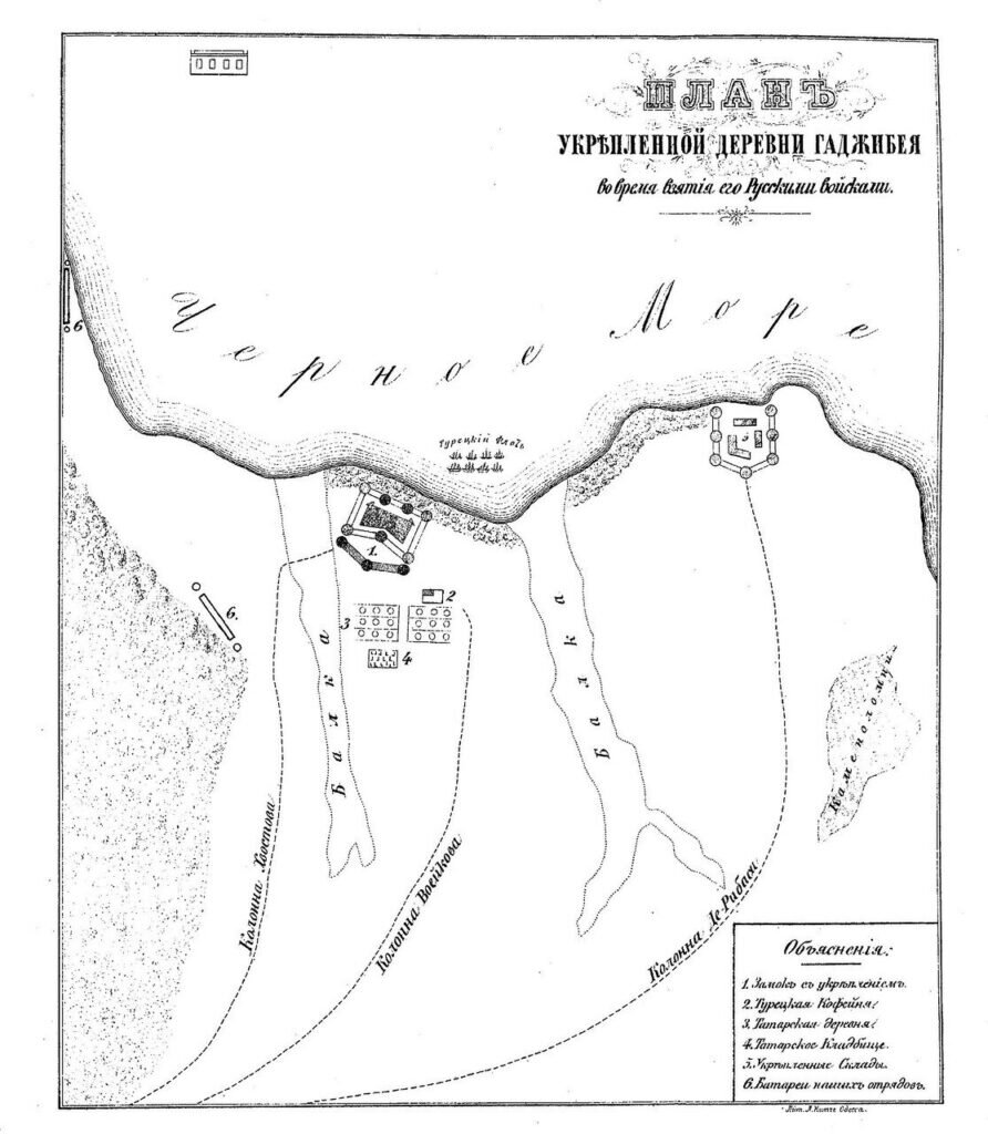 Схема штурма Хаджибея войсками под командованием де Рибаса