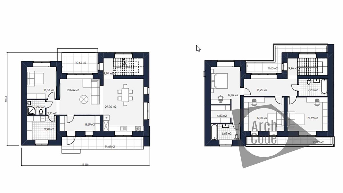 Проект дома в стиле хай-тек с четырьмя спальнями | ArchCode |  Проектирование домов | Дзен