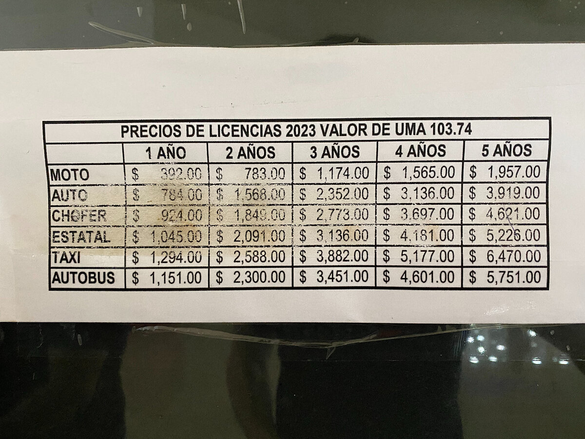 Официальная стоимость получения водительских прав в Канкуне на 2023г. Цены в песо.