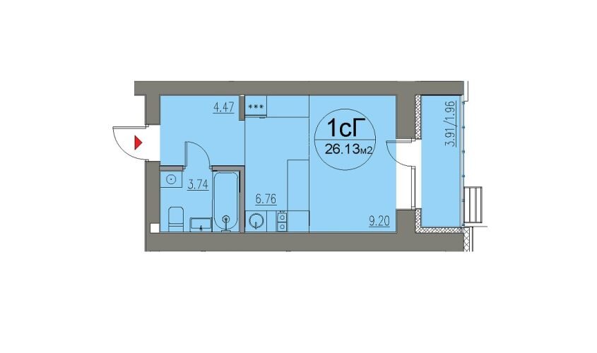 пример квартиры-студии в ЖК "Изумрудный"