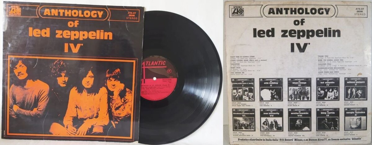 Альбом «Anthology of Led Zeppelin IV», 1970 г., конверт с передней и задней сторон. Увеличенная задняя часть конверта размещена ниже