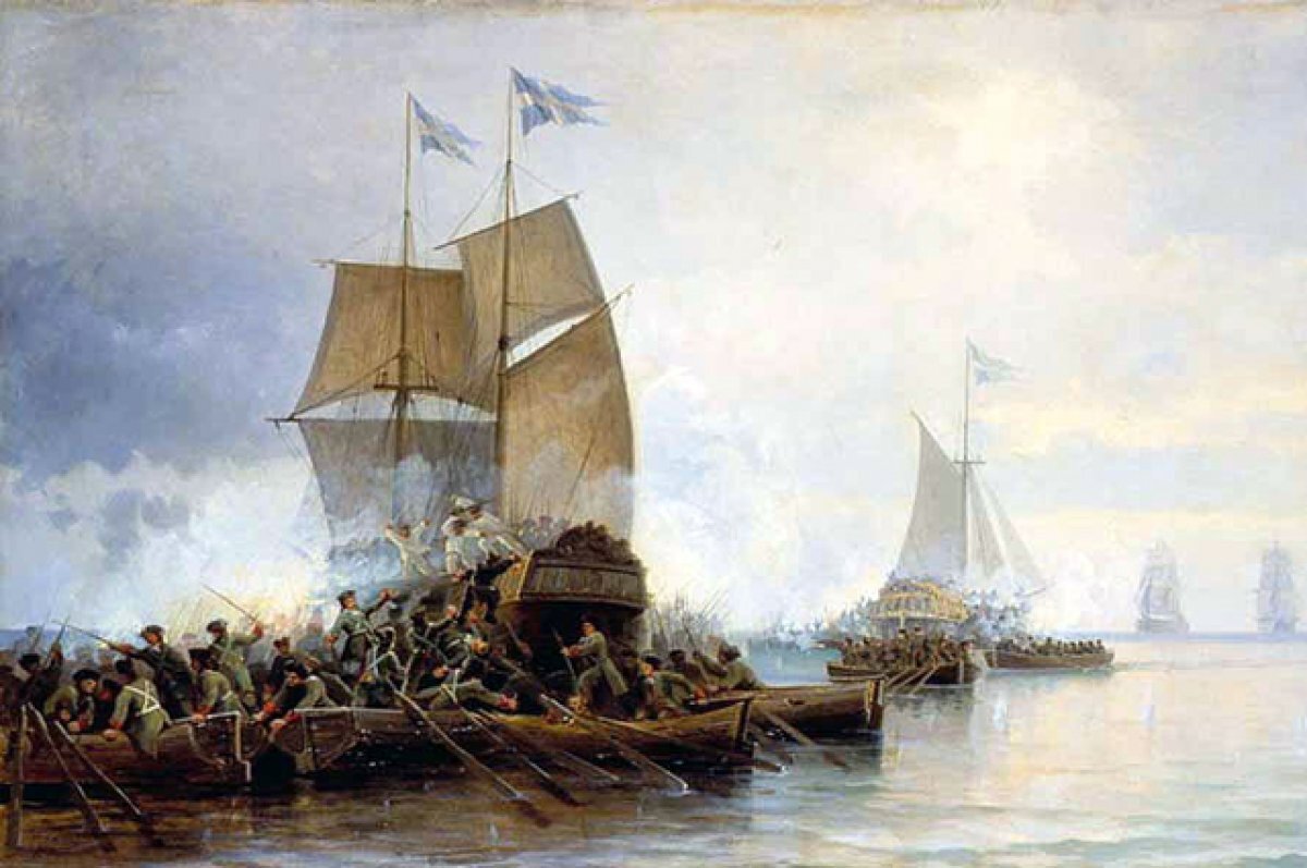    Л. Д. Блинов, «Взятие шведских кораблей в устье Невы», 1890 г.