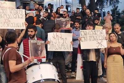   Участники акции протеста против возобновления авиасообщения с Россией в Тбилиси. ©Александр Имедашвили РИА Новости