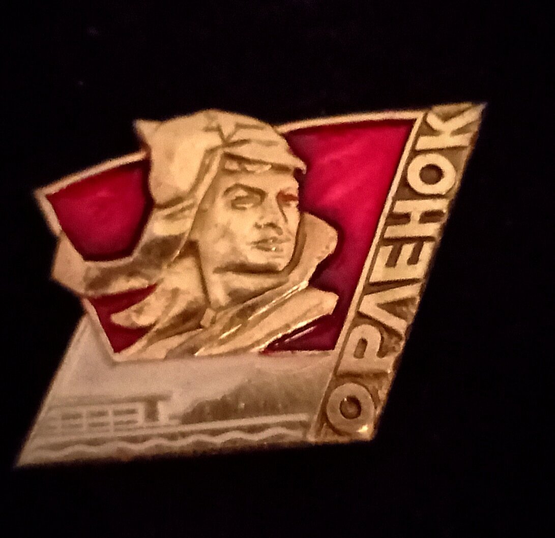 Значек, привезенный из "Орленка". Лагеря, ставшего истоком для школ пионерского и комсомольского актива.