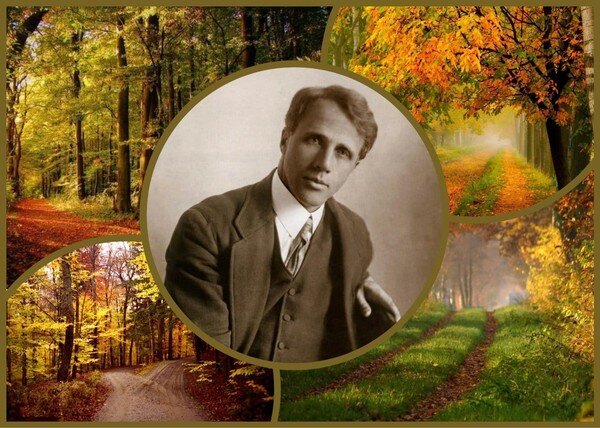 О какой коллаж я нашла. Роберт Фрост - и много лесных дорог