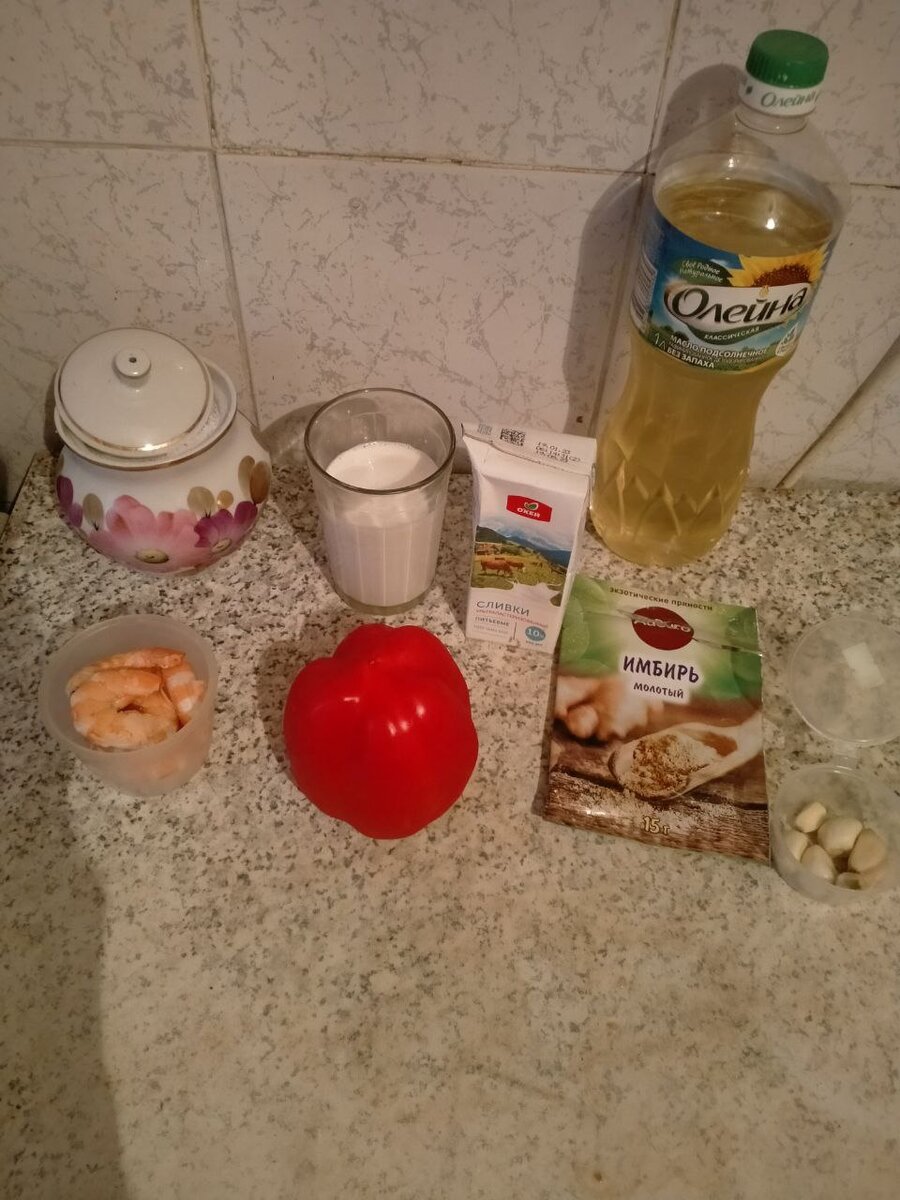 Продукты, необходимые для приготовления морской пасты