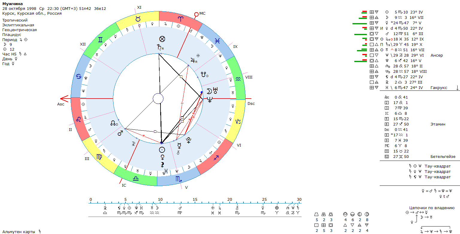 Астропроцессор Зет, изображение натальной карты. Дома гороскопа - Плацидус